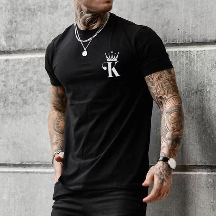 Camiseta masculina casual de manga curta com gola redonda europeia e americana