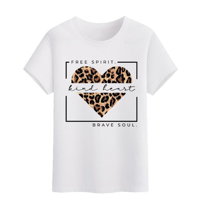 Tecido Modal Feminino Estampa de Leopardo Estampa de Coração Nova Manga Curta