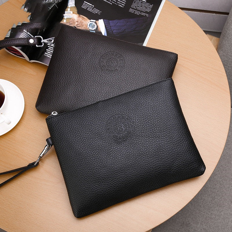 Bolsa de mão masculina casual em couro sintético macio
