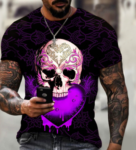 Crânio 3D Impressão Masculina Manga Curta Bonito Masculino Casual