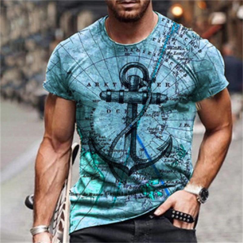 Personalized 3D Digital Printing Round Neck Casual Summer Men's Sports Short-sleeved T-shirt