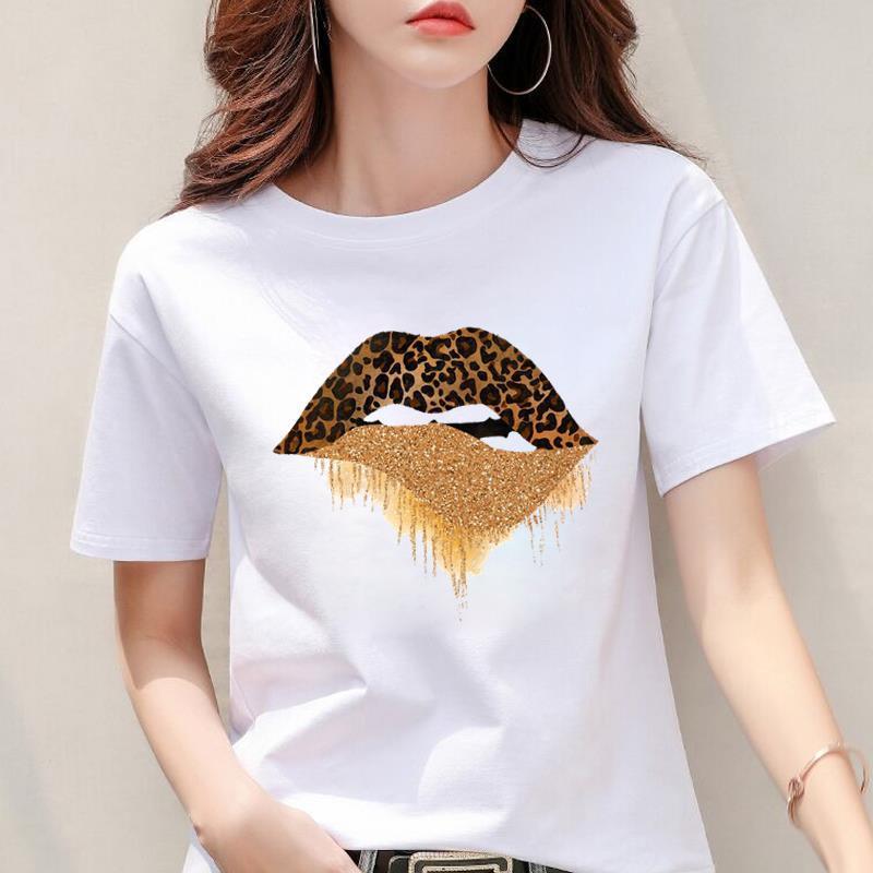 Tecido Modal Feminino Estampa de Leopardo Estampa de Coração Nova Manga Curta