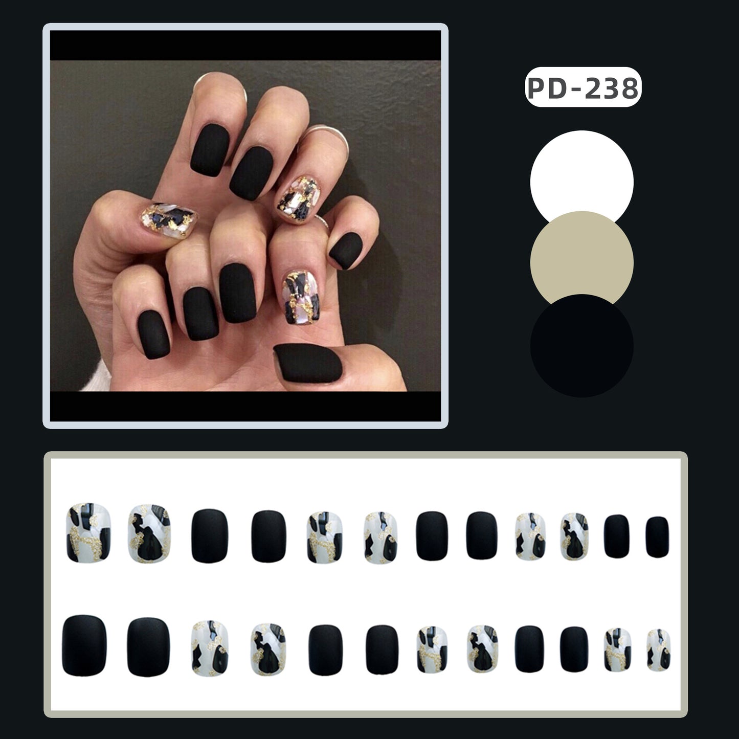 Usando unhas postiças pretas foscas