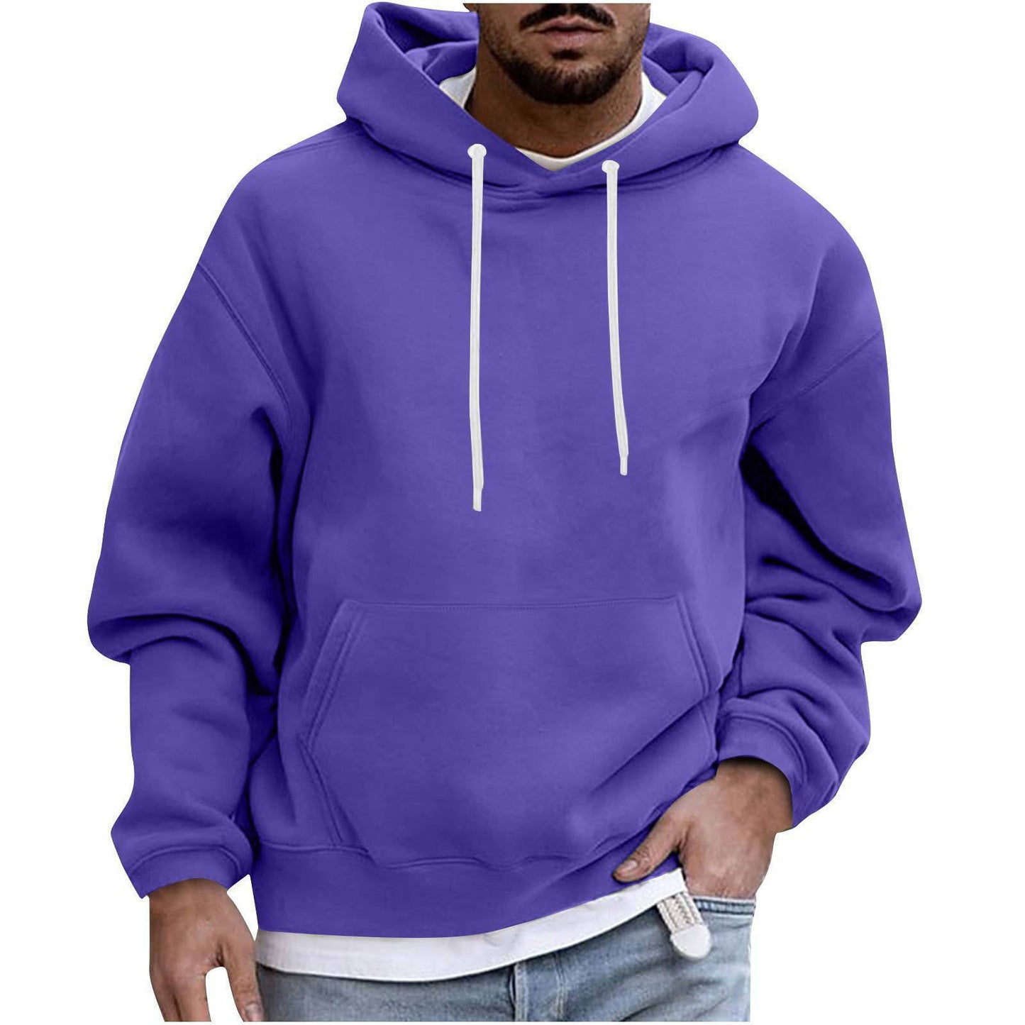 Moletom masculino com capuz cor sólida casual