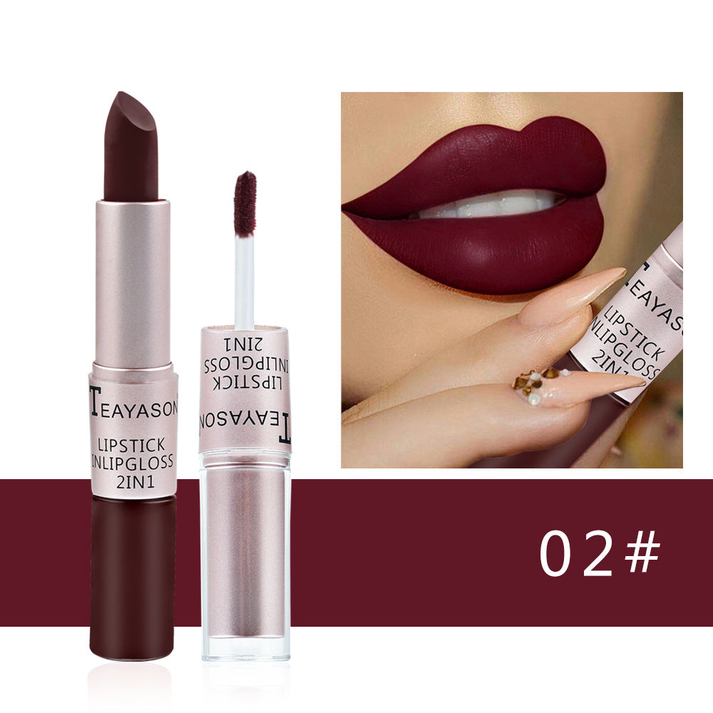 Gloss labial fosco antiaderente de ponta dupla