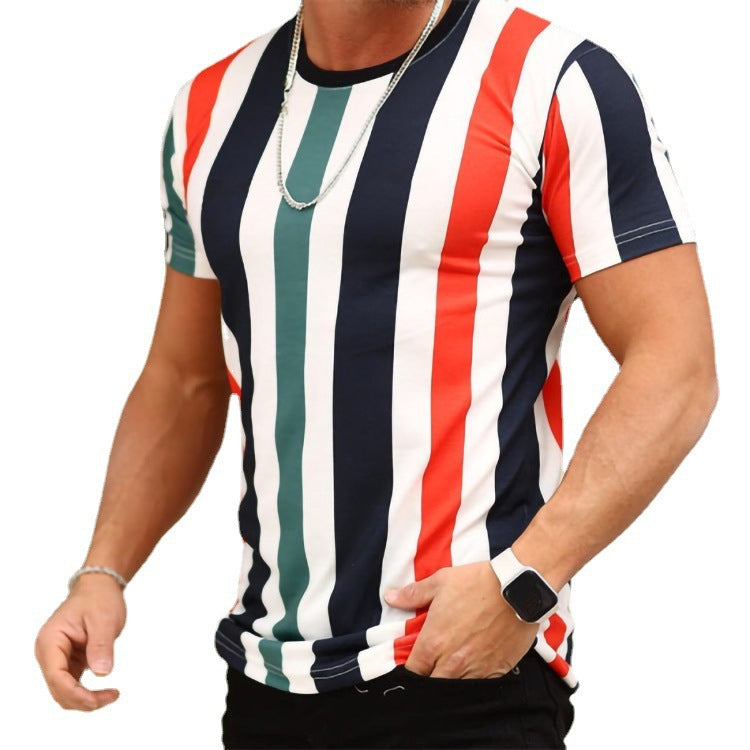 Camiseta masculina casual de manga curta com gola redonda europeia e americana