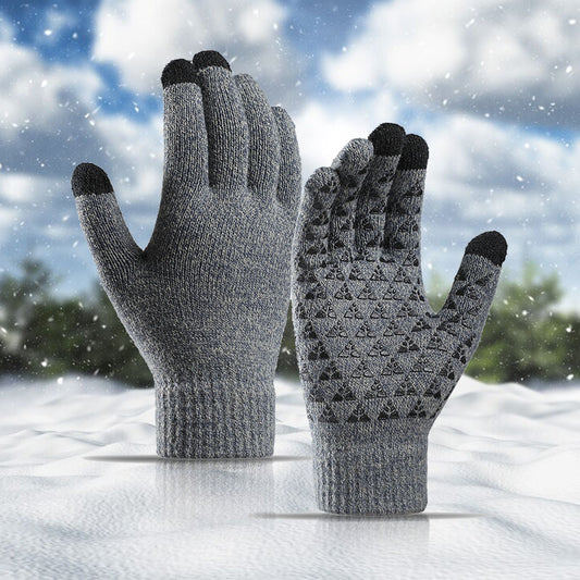 Guantes de punto de invierno para hombres y mujeres, cálidos, antideslizantes, antifrío, con triángulos y desplazamiento