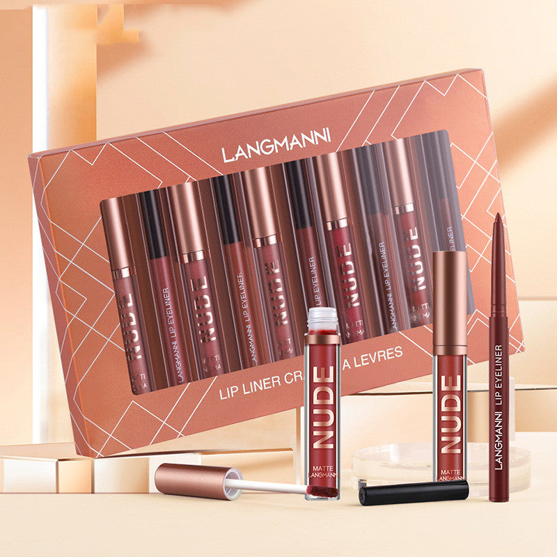 Delineador de lábios e batom, conjunto de 12 peças, 6 batons matte, 6 canetas delineadoras de lábios, à prova d'água, batom matte de longa duração, cosméticos de beleza, maquiagem, presente para meninas, conjunto de batons