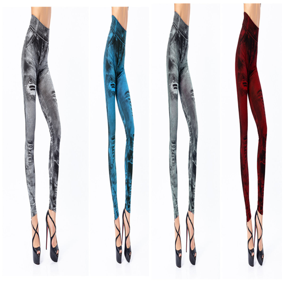 Leggings jeans superelásticas de 9 pontas femininas 