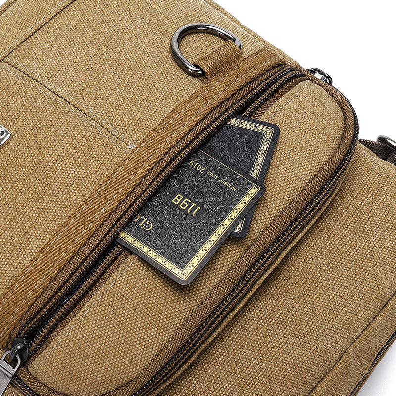 Bolsa de lona casual masculina de um ombro e várias camadas