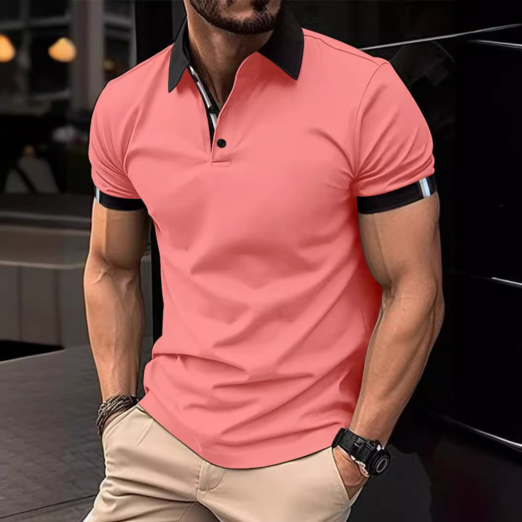 Botão casual masculino cor sólida manga curta