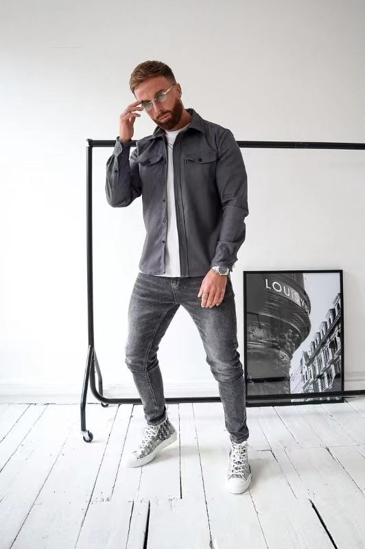 Camisa casual masculina juvenil escovada