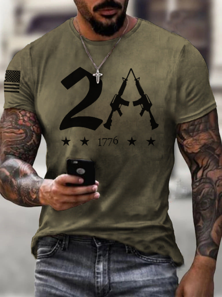 Camiseta esportiva masculina com gola redonda e estampada para jovens