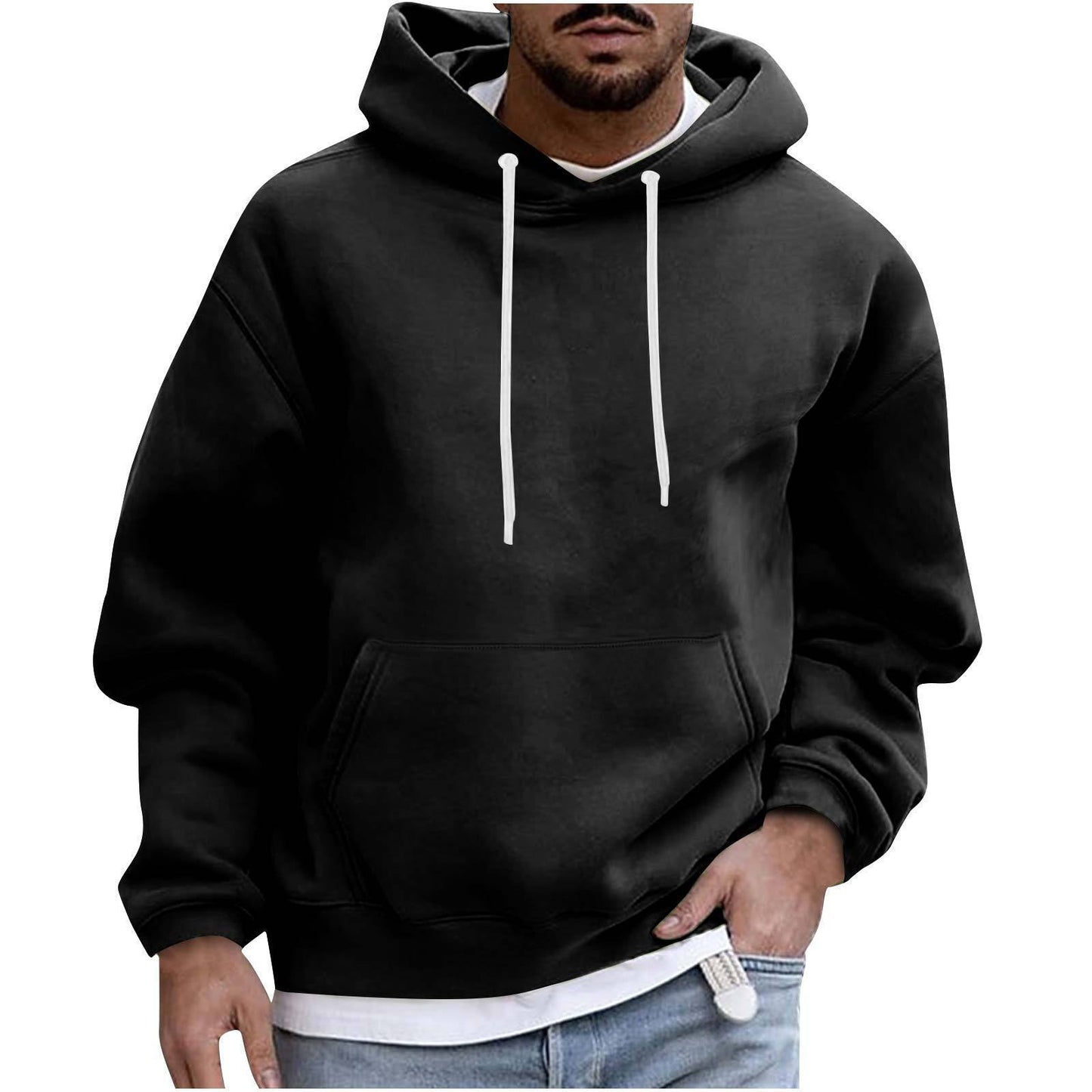 Moletom masculino com capuz cor sólida casual