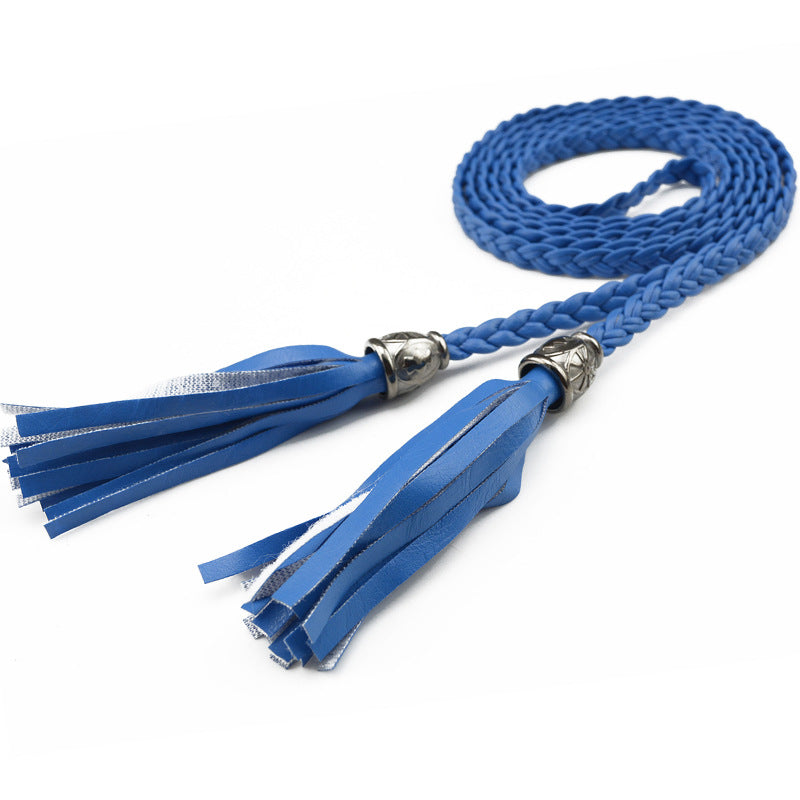 Cinto feminino trançado com borla decorativa na cintura
