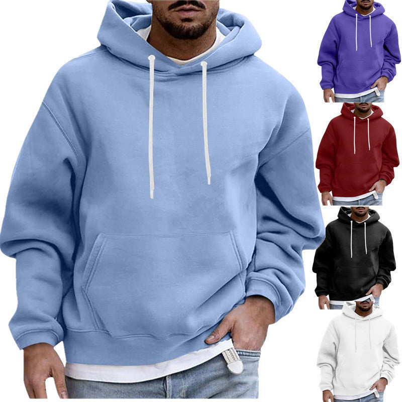 Moletom masculino com capuz cor sólida casual