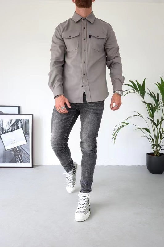 Camisa casual masculina juvenil escovada